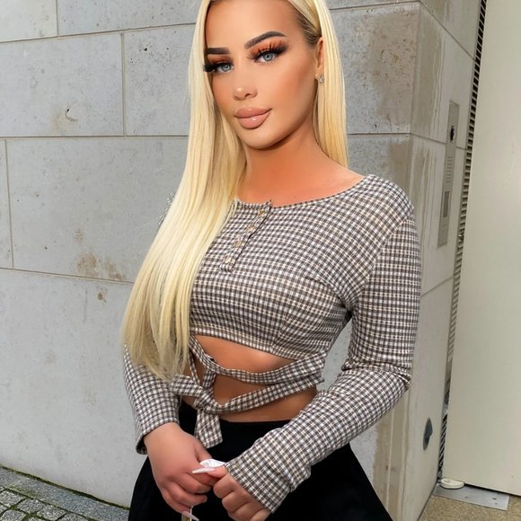Fashion Nova All Bets Off Plaid Crop Top - Brown/combo - Picture 1 of 2